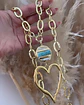 Collar XL Maxi Corazón Silueta Turquesa Nácar Gold - Miniatura 3
