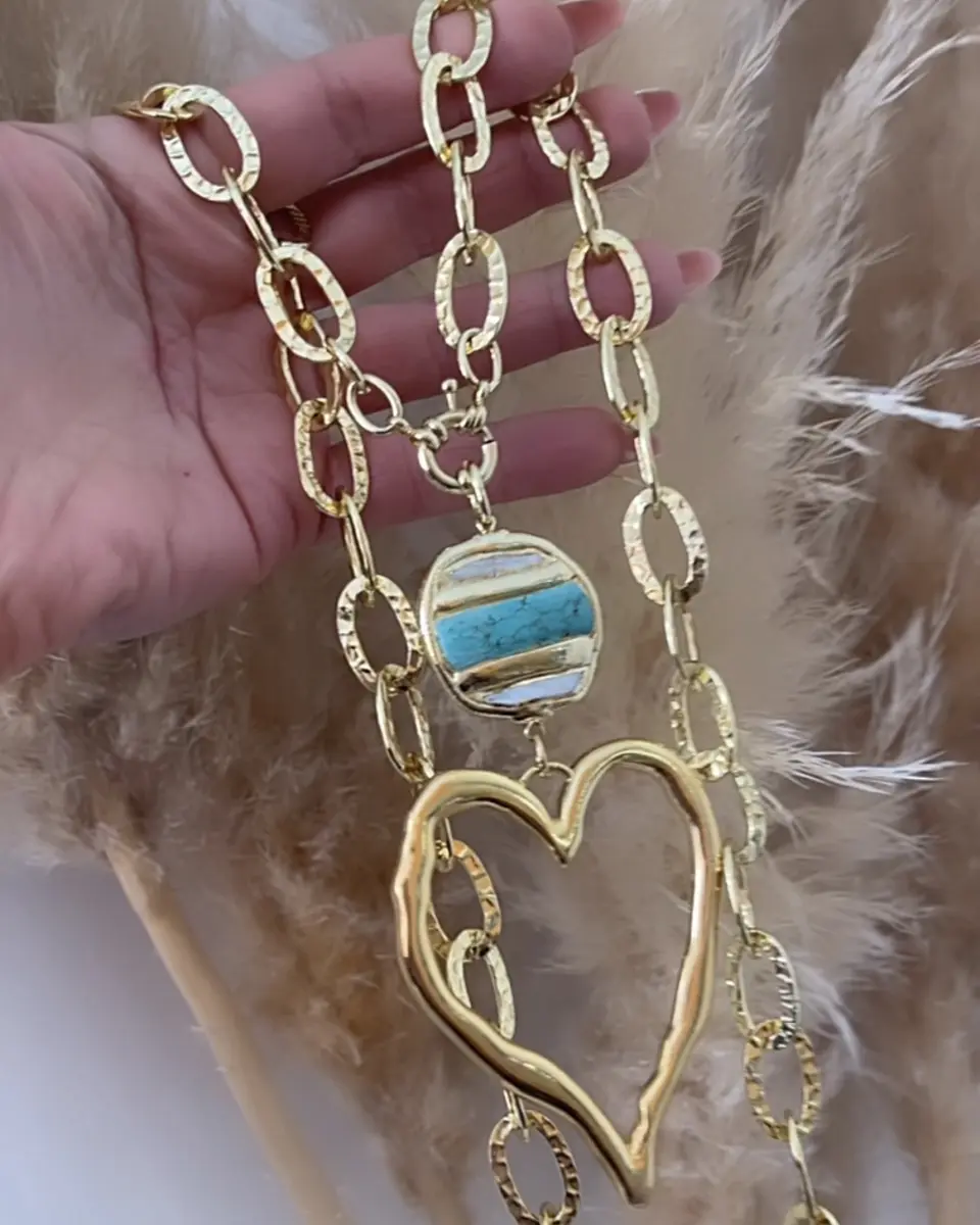 Collar XL Maxi Corazón Silueta Turquesa Nácar Gold 3