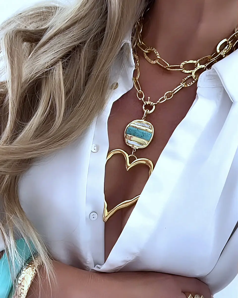 Collar XL Maxi Corazón Silueta Turquesa Nácar Gold 2