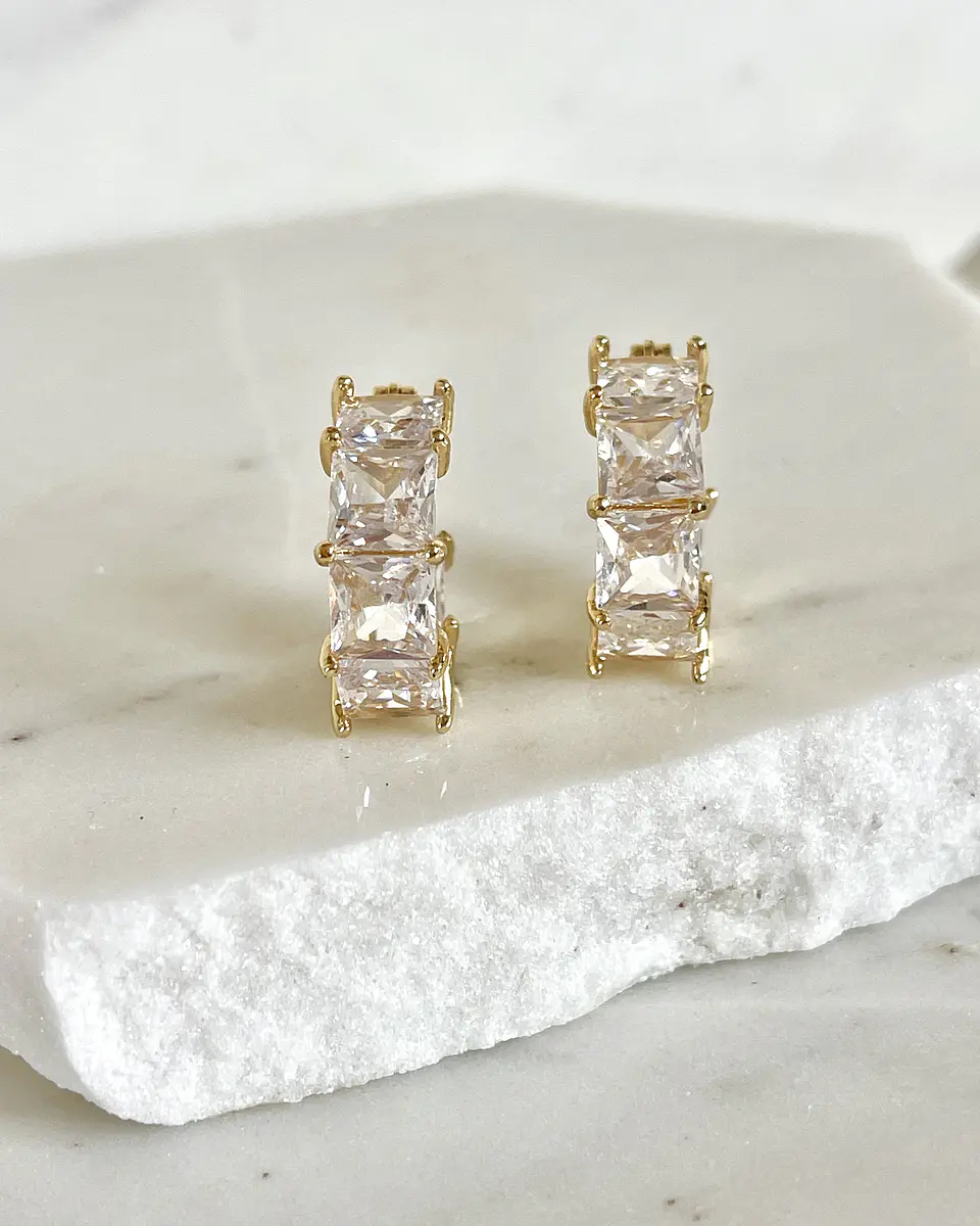 Aros Circones Facetados Cristal Gold  3