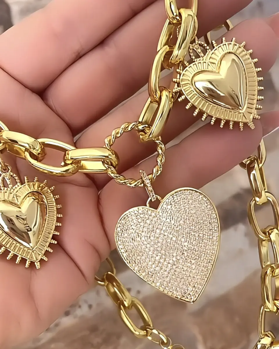 Collar Trío de Corazones Detente Maxi Eslabones Gold 4