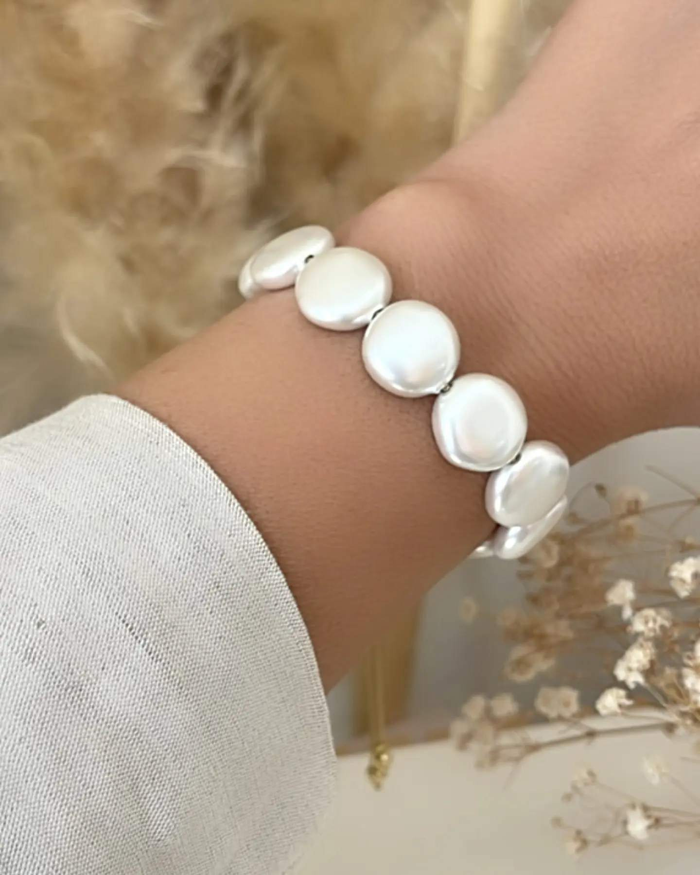 Pulsera Perlas Aplanadas Gold  4