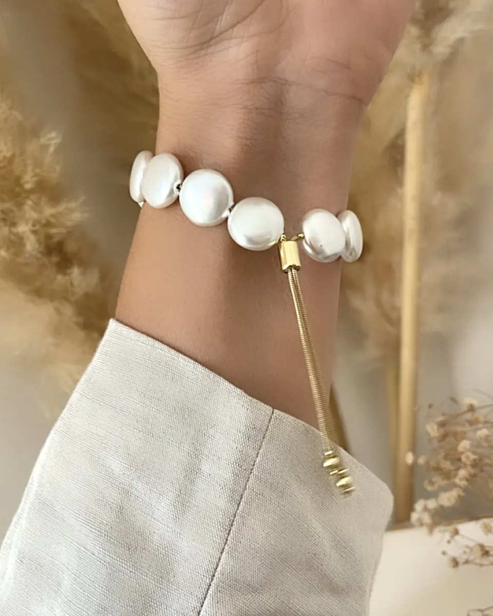Pulsera Perlas Aplanadas Gold  2