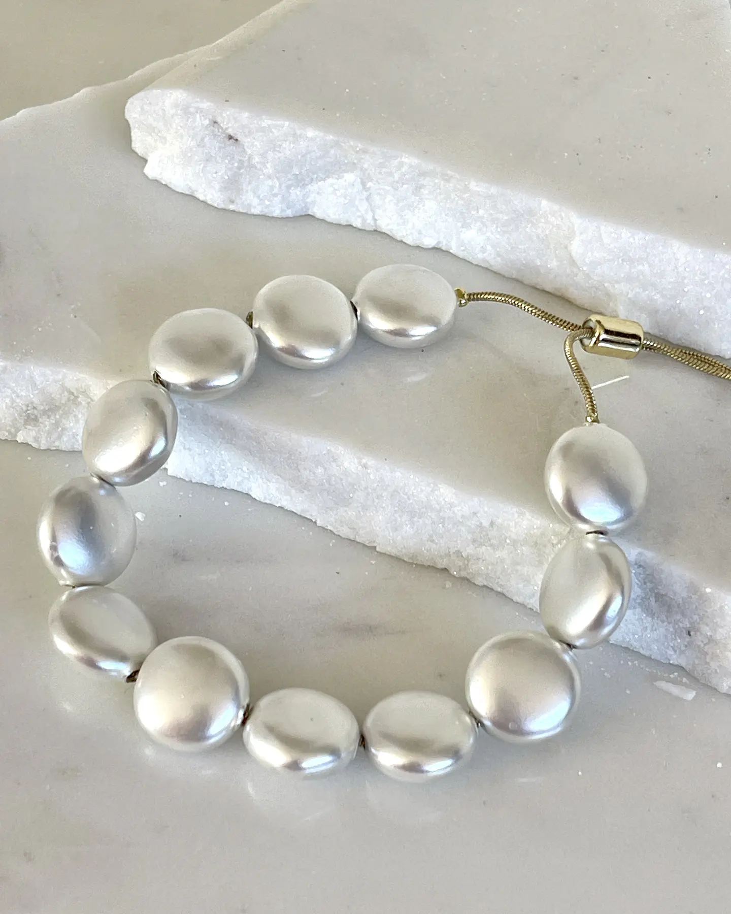 Pulsera Perlas Aplanadas Gold  1