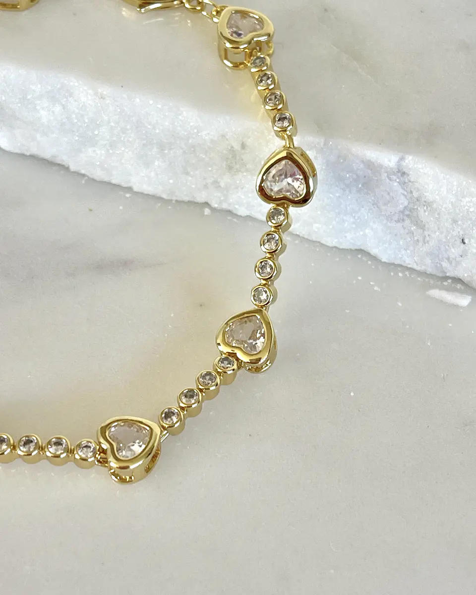 Pulsera Cintillo de Corazones Cristales Gold  2