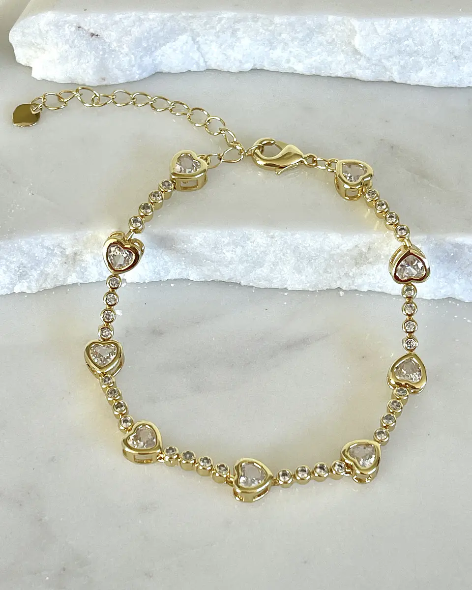 Pulsera Cintillo de Corazones Cristales Gold  5