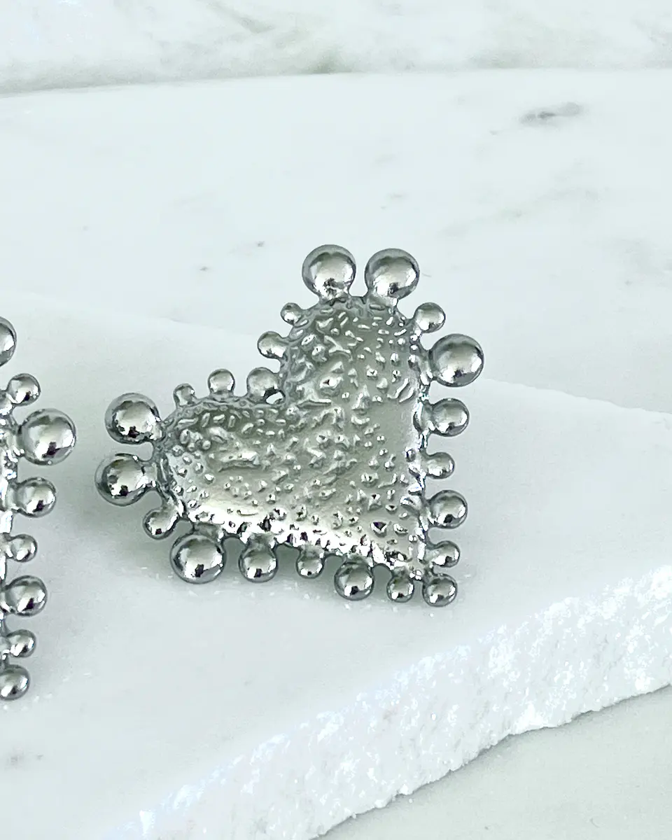  Aros Corazón Relieve y esferas silver 4