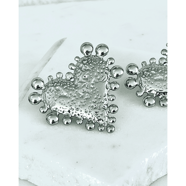  Aros Corazón Relieve y esferas silver