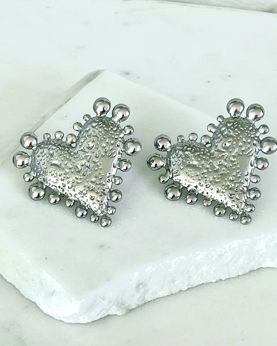  Aros Corazón Relieve y esferas silver 3