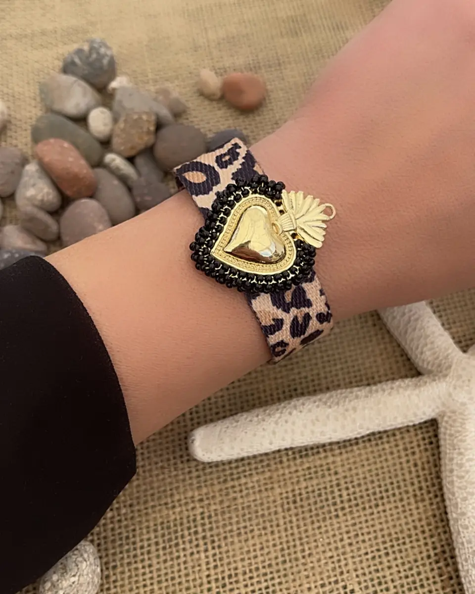 Pulsera Tejida Corazón detente Print Gold  3
