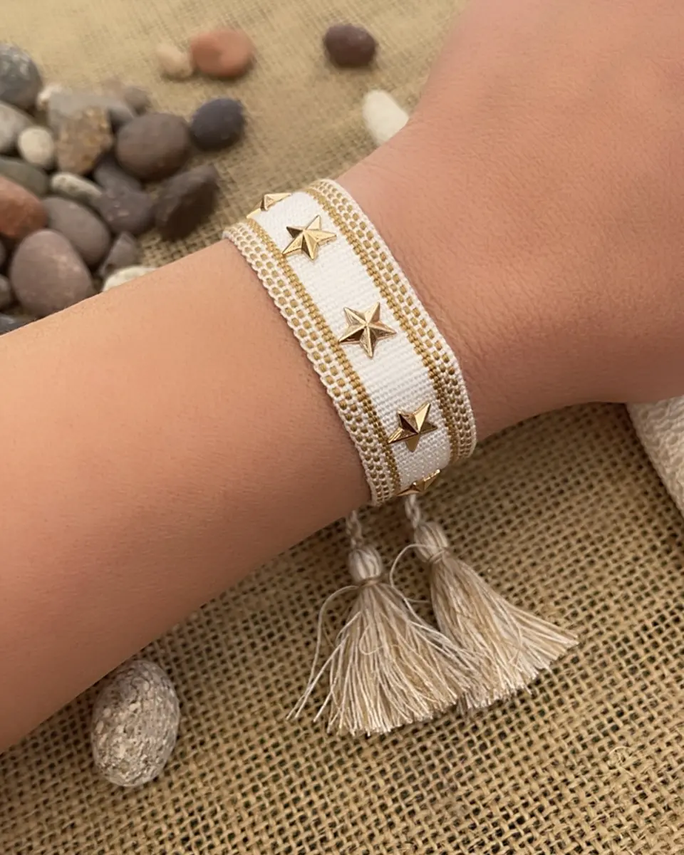 Pulsera Tejida Estrellas Gold 1
