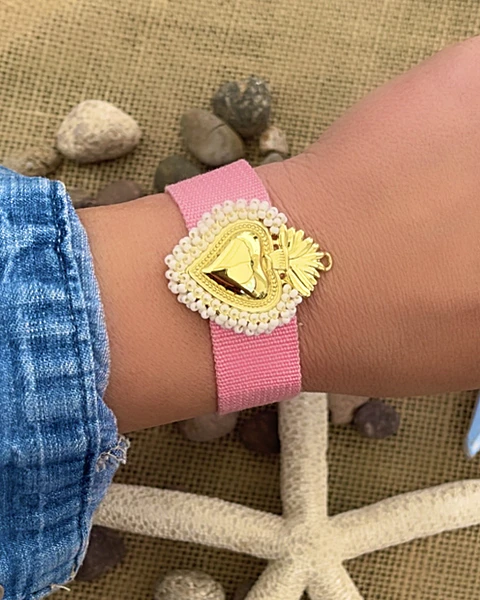 Pulsera Tejida Corazón detente Rosa Gold 