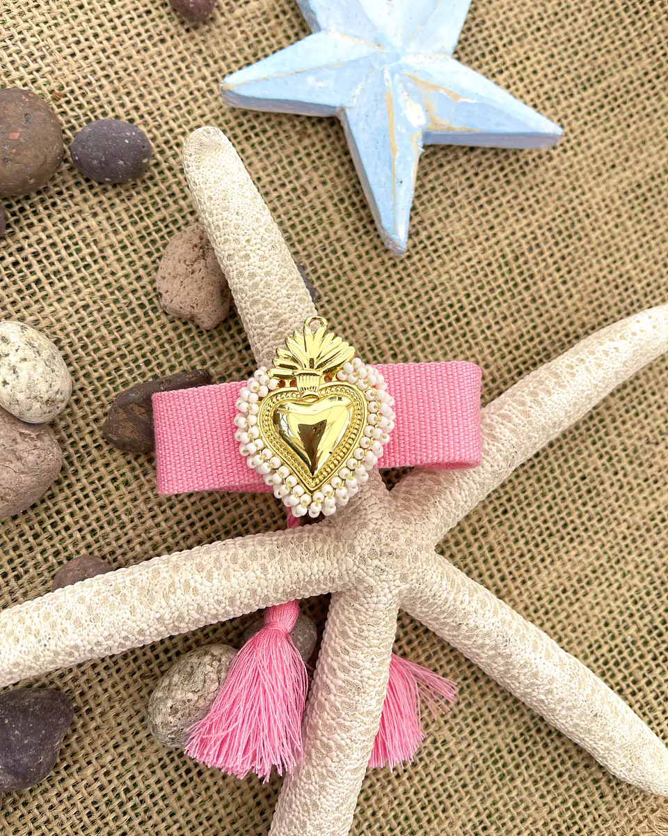 Pulsera Tejida Corazón detente Rosa Gold  4