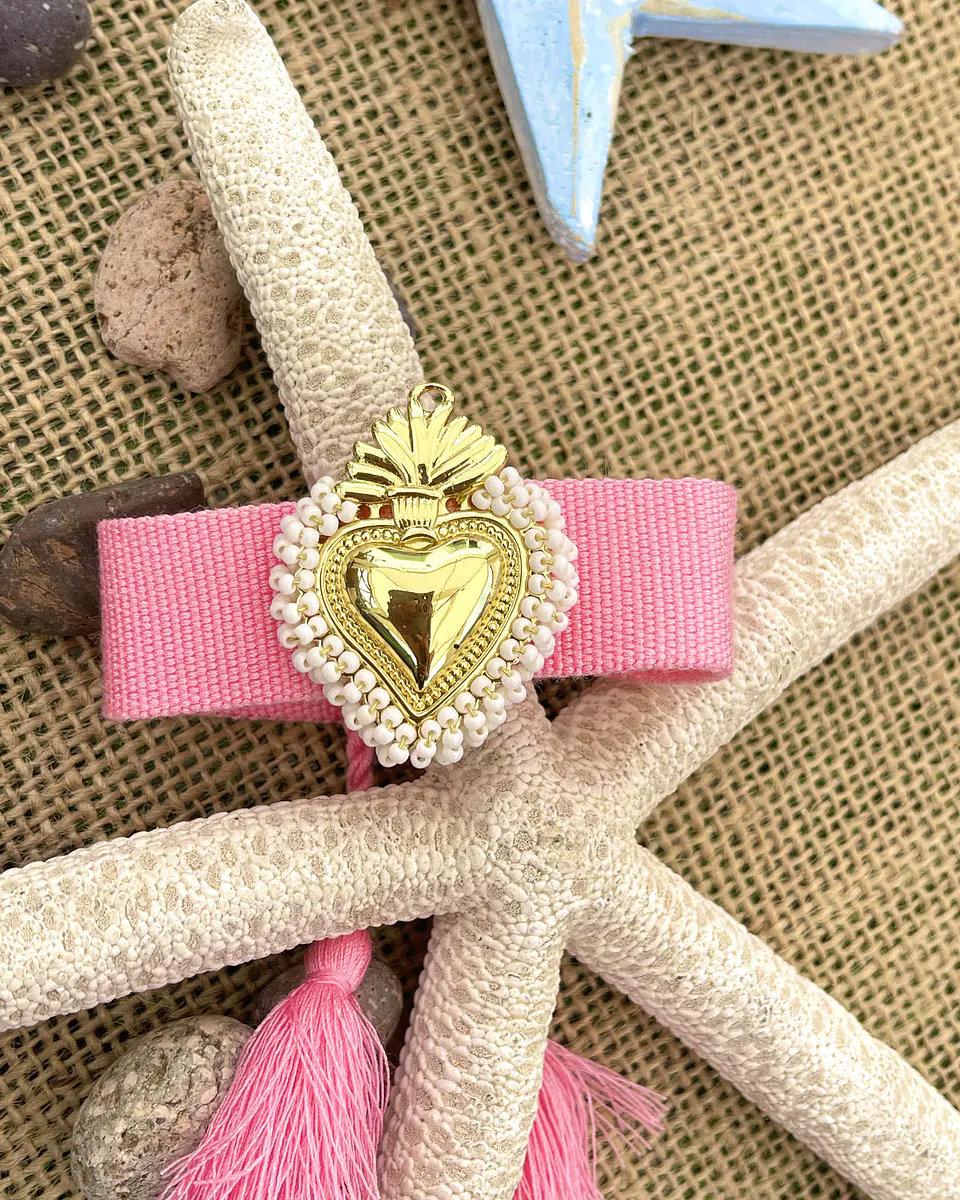 Pulsera Tejida Corazón detente Rosa Gold  2