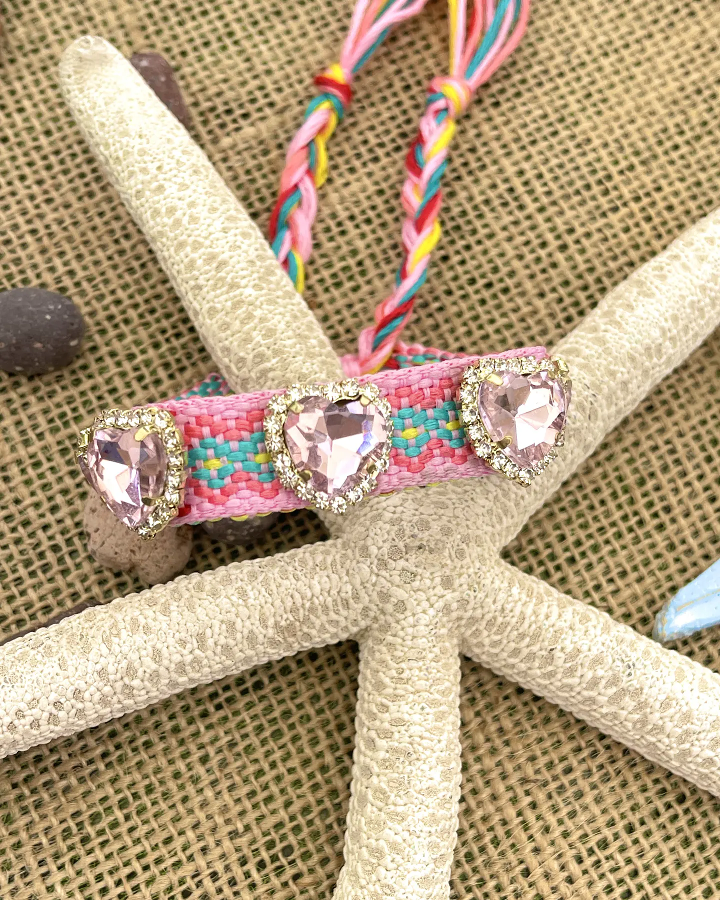 Pulsera Tejida hilera de Corazones Rosa Gold 4