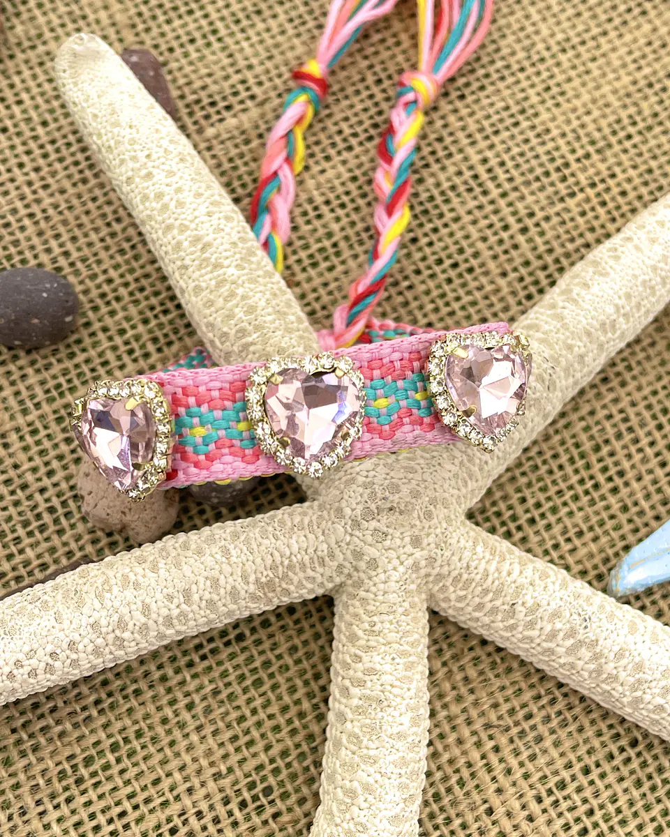 Pulsera Tejida hilera de Corazones Rosa Gold 4