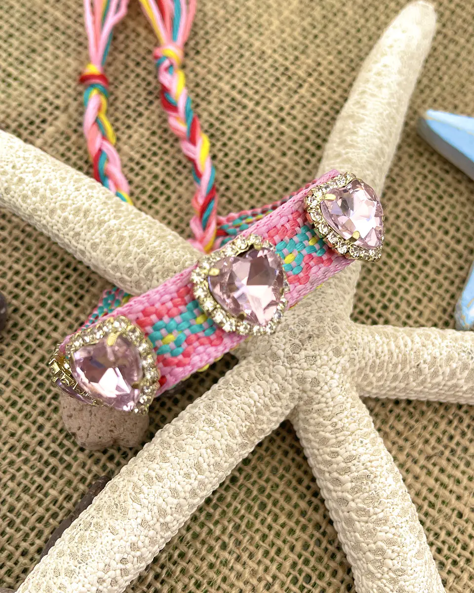 Pulsera Tejida hilera de Corazones Rosa Gold 2