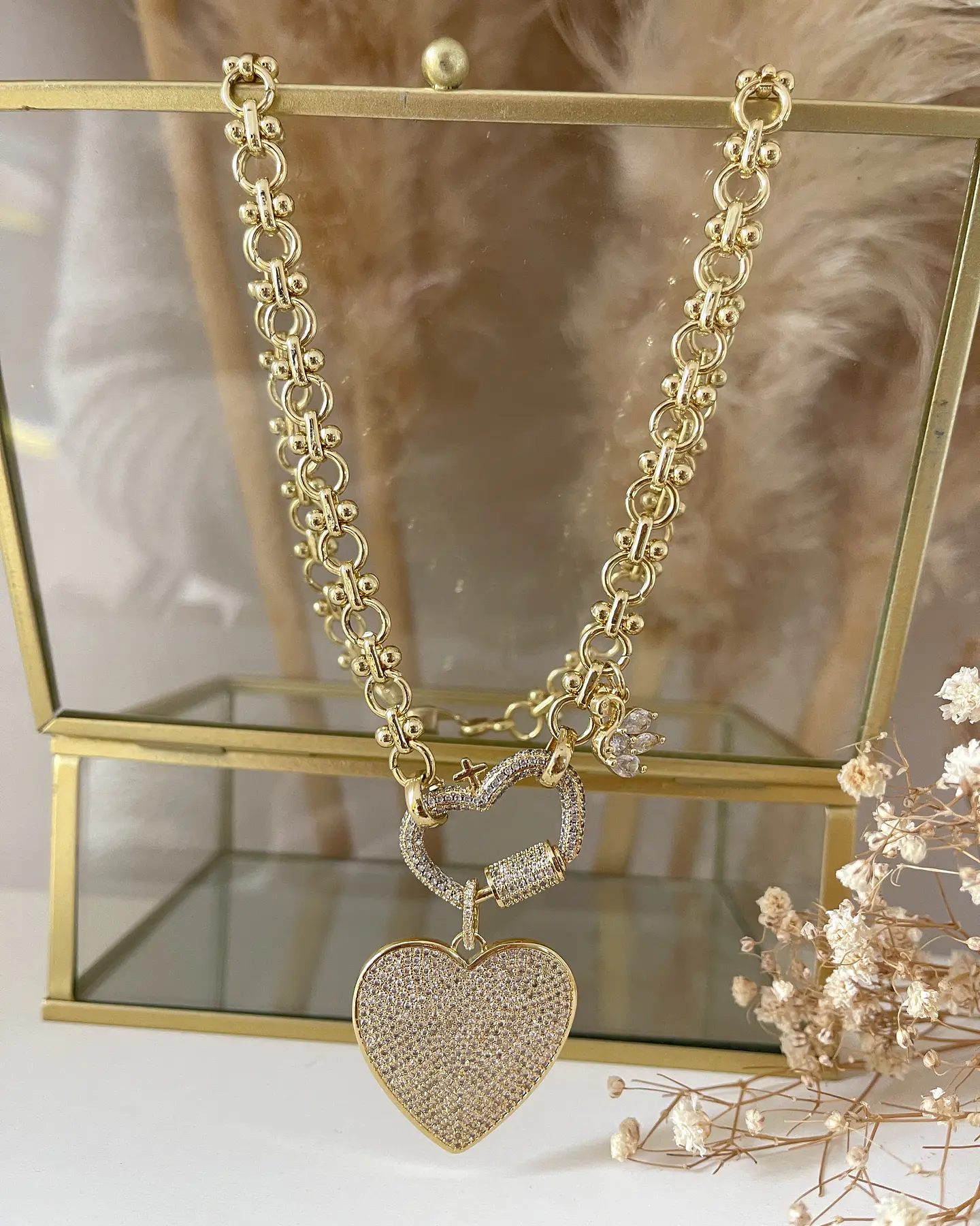 Collar Maxi Corazón y Corona circones eslabones Mixtos  Gold 1