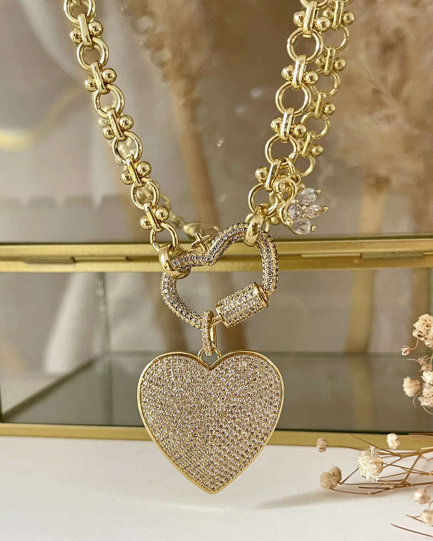 Collar Maxi Corazón y Corona circones eslabones Mixtos  Gold 3