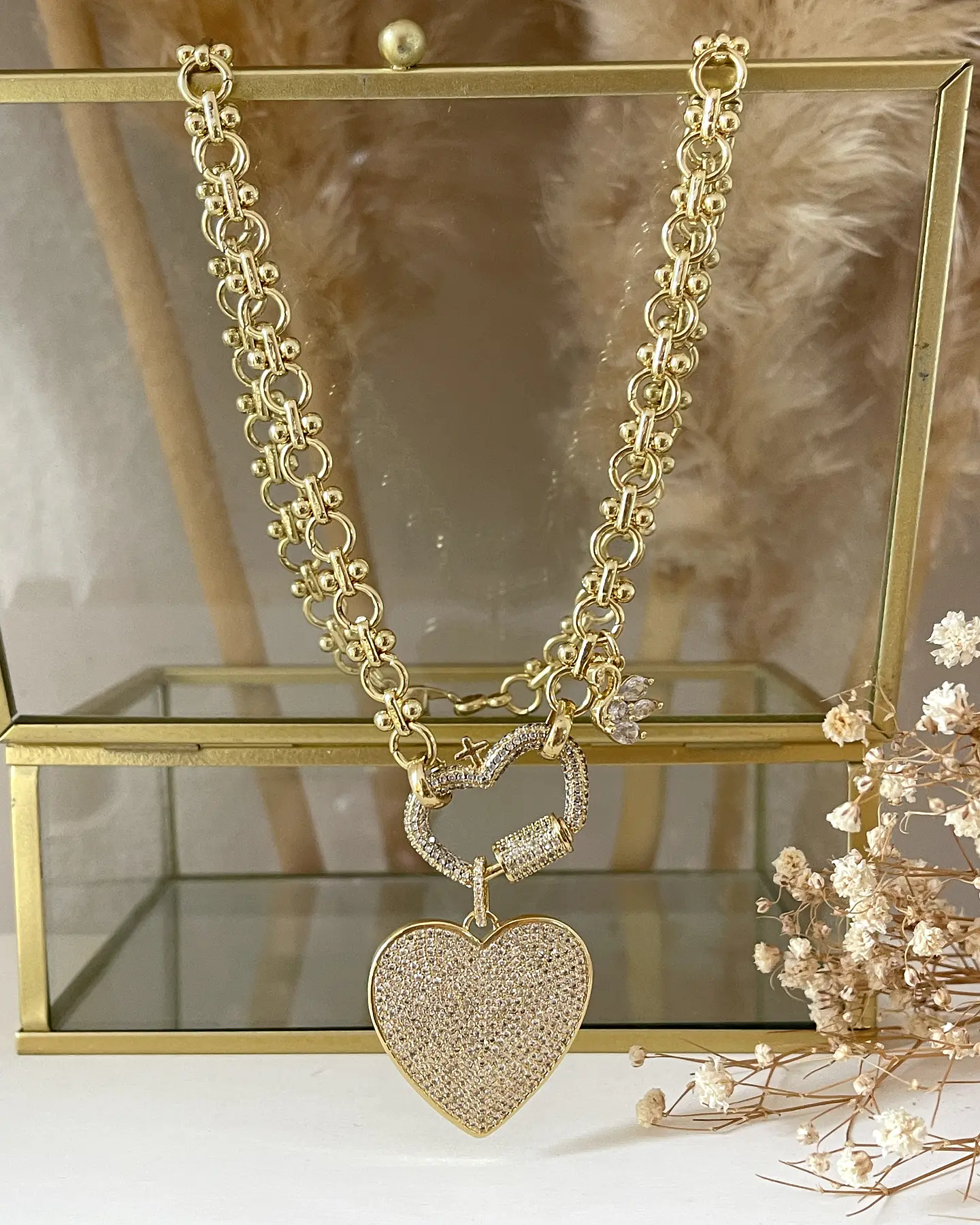 Collar Maxi Corazón y Corona circones eslabones Mixtos  Gold 5