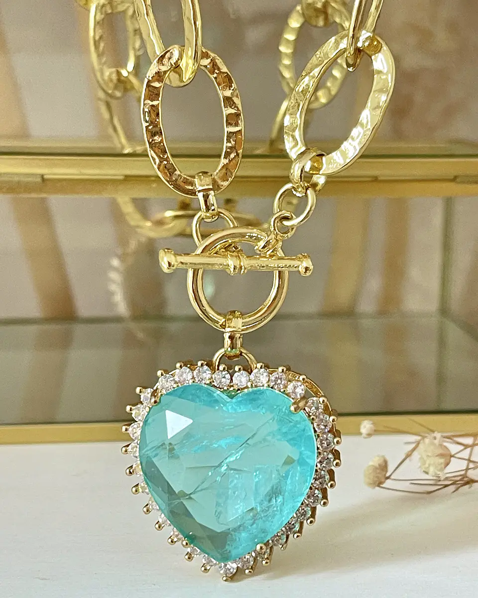 Collar Maxi Corazón Cristal Turquesa Maxi eslabones Gold 6