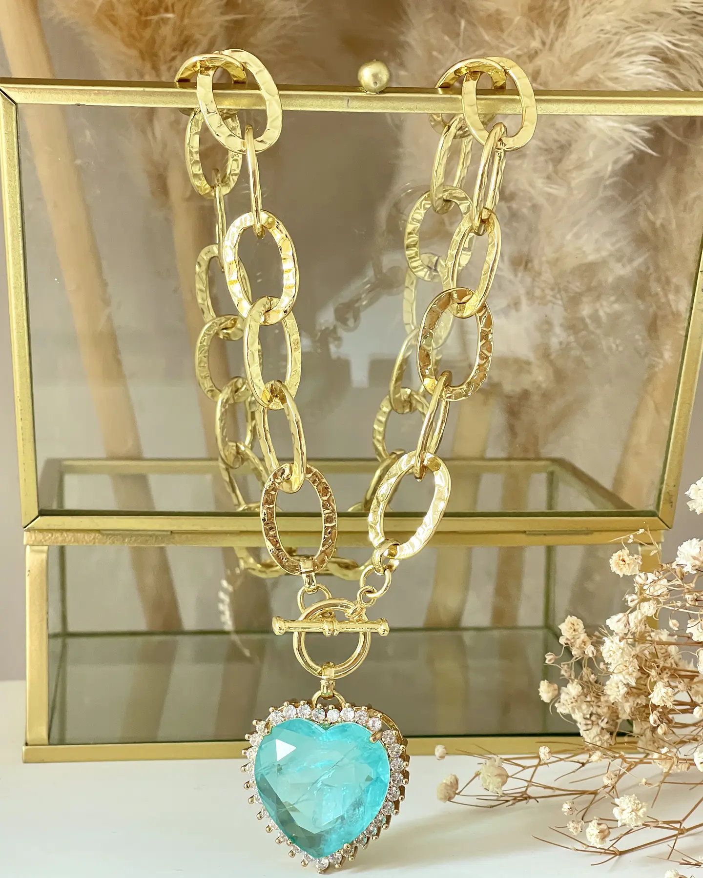 Collar Maxi Corazón Cristal Turquesa Maxi eslabones Gold 3
