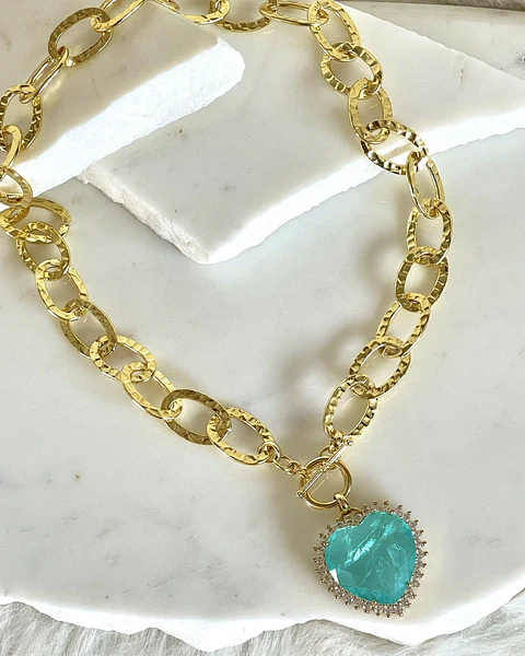Collar Maxi Corazón Cristal Turquesa Maxi eslabones Gold