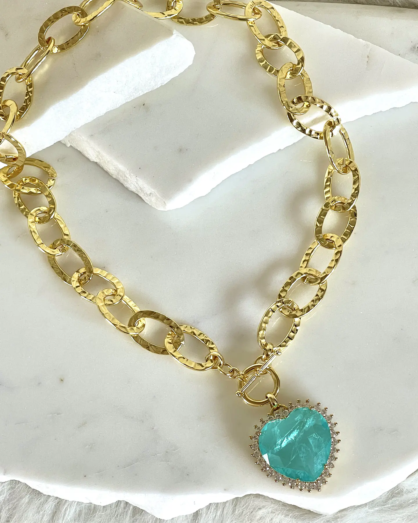 Collar Maxi Corazón Cristal Turquesa Maxi eslabones Gold 2
