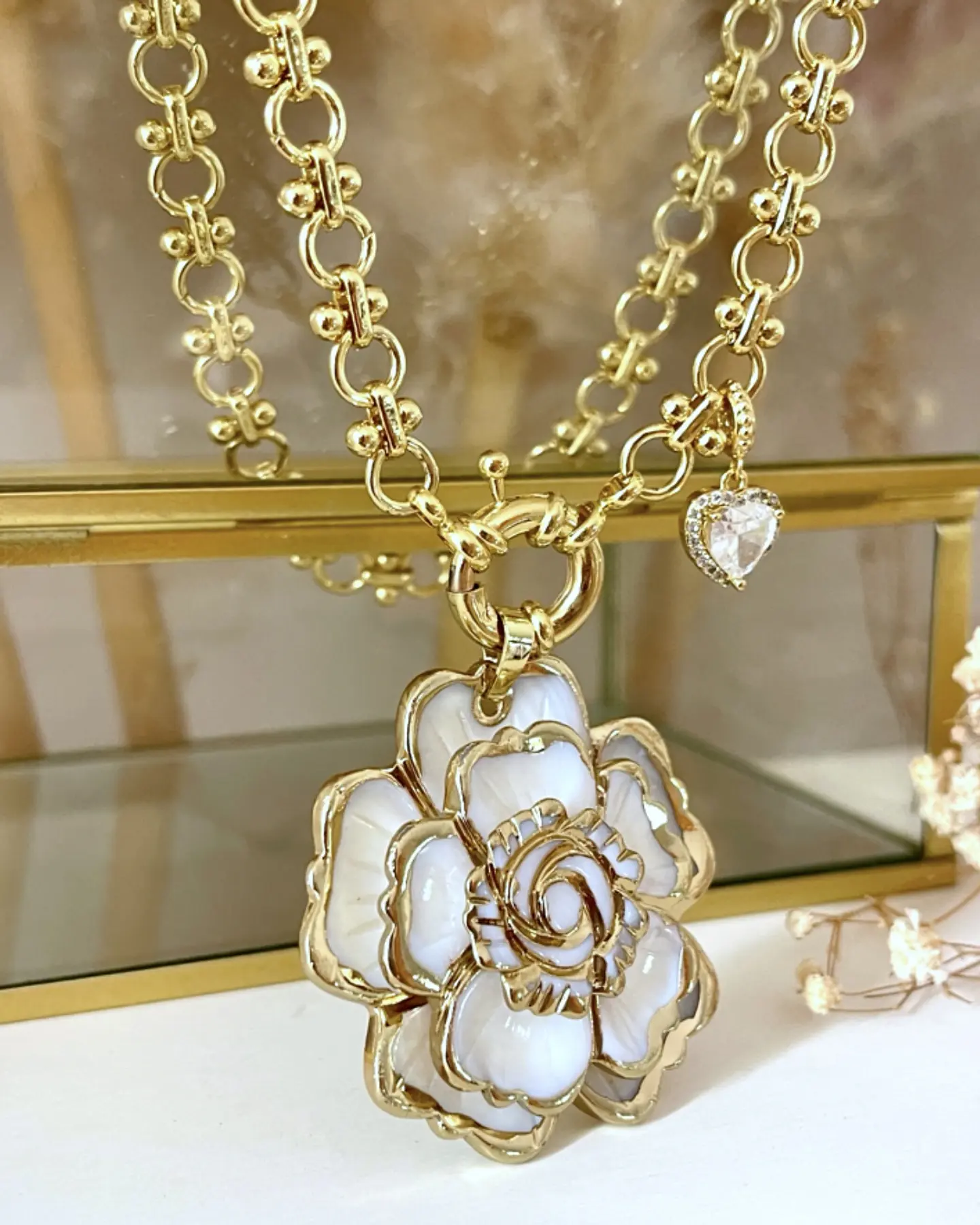 Collar Maxi Camelia eslabones mixtos punto luz Gold 6