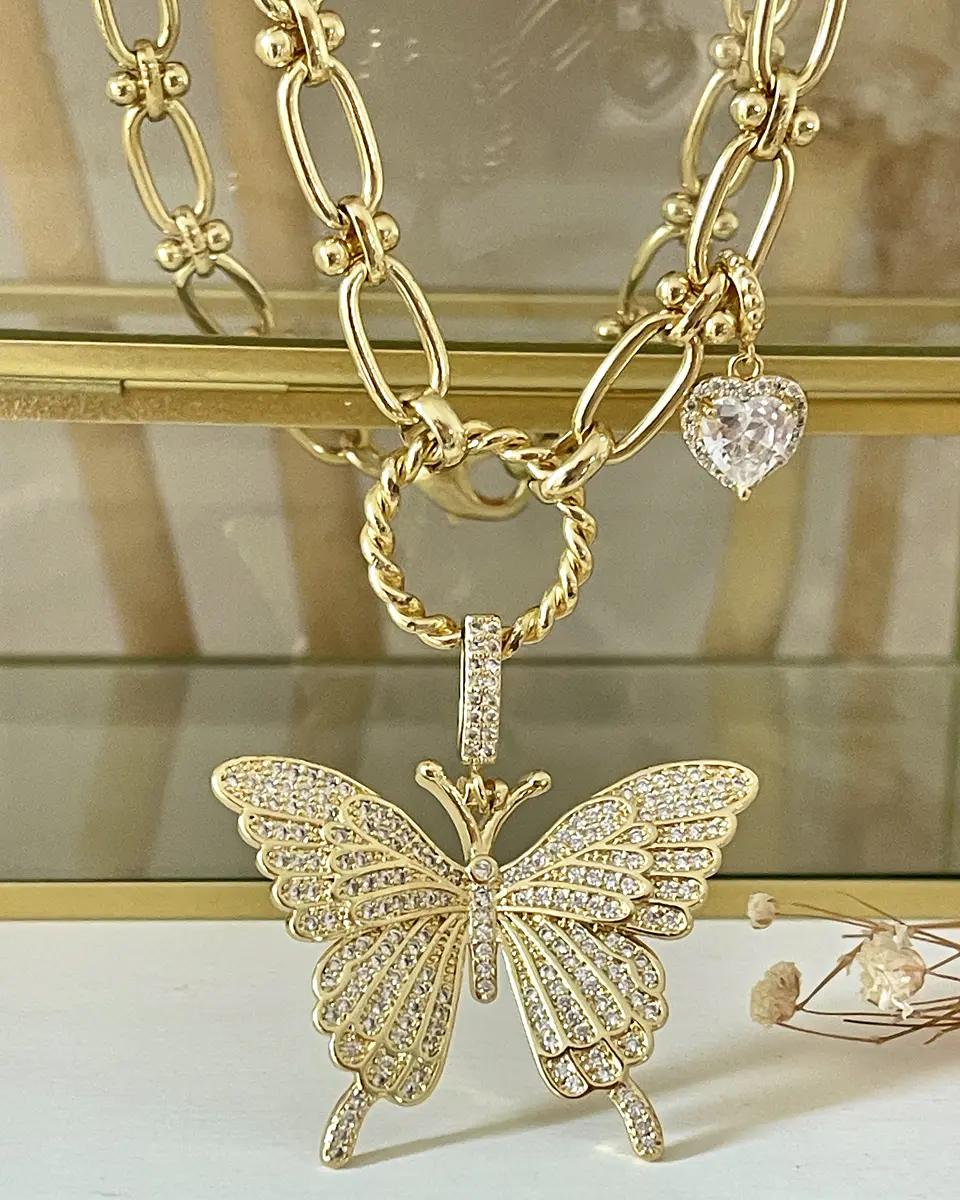 Collar Maxi Mariposa Circones conector circular punto de luz gold- 3