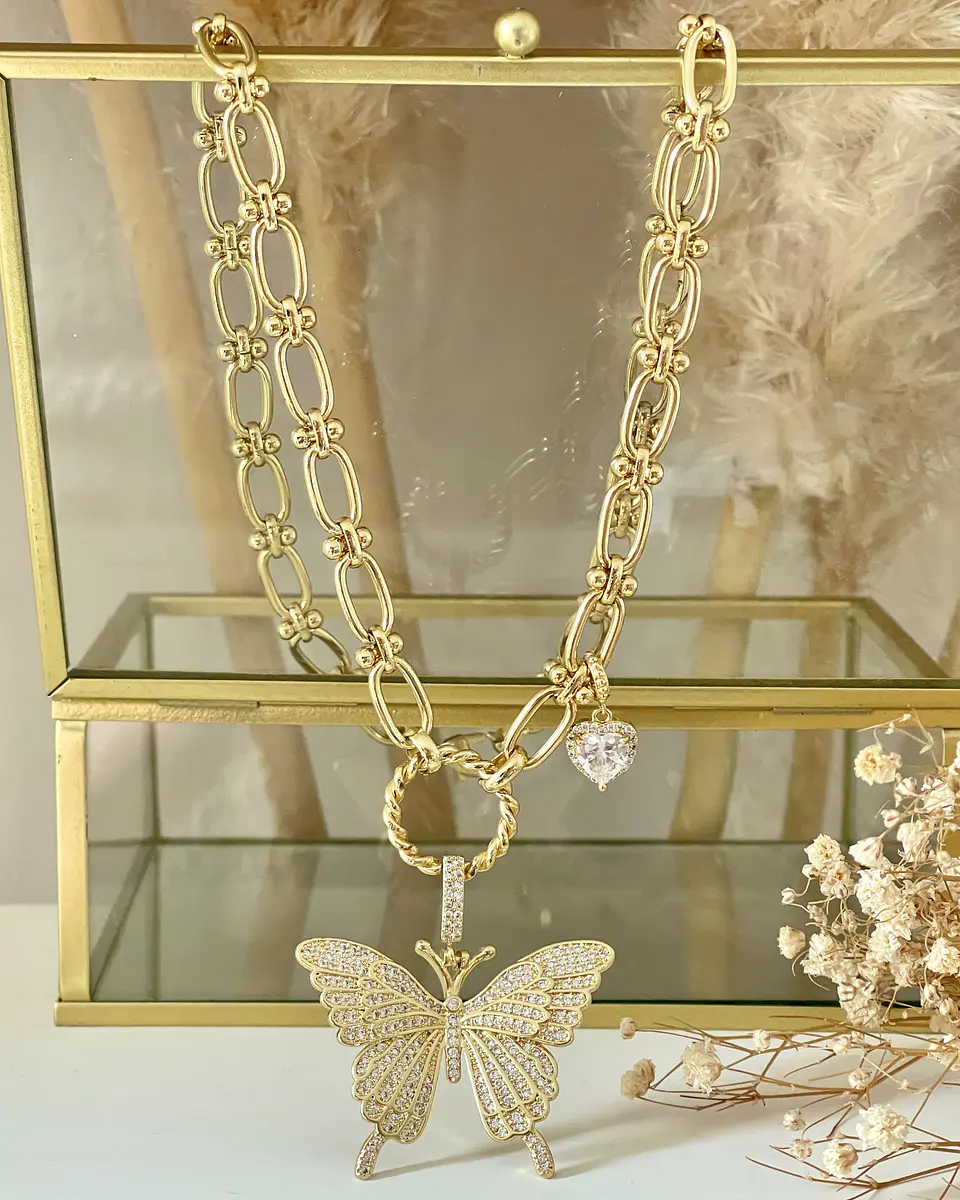 Collar Maxi Mariposa Circones conector circular punto de luz gold- 2