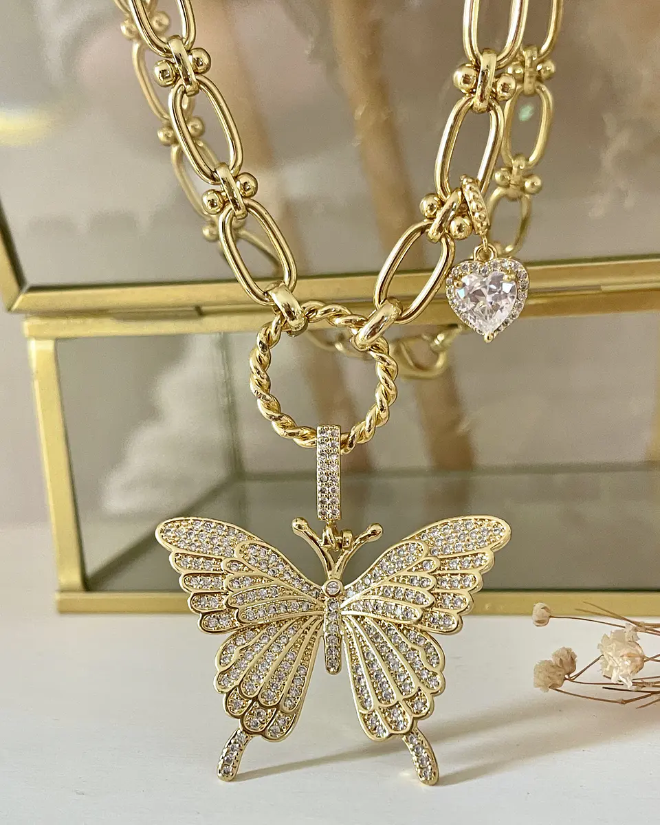 Collar Maxi Mariposa Circones conector circular punto de luz gold- 1