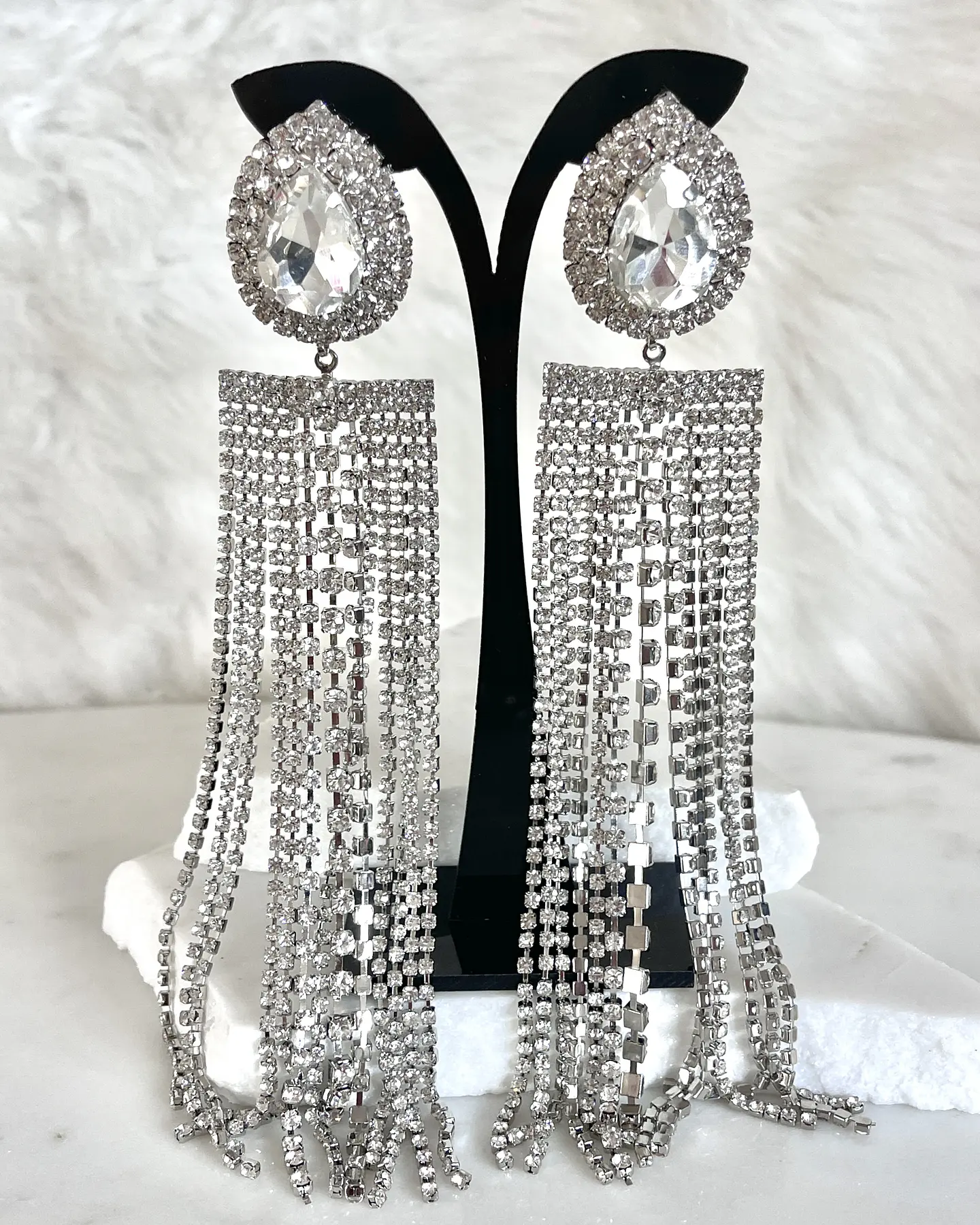 Aros Oversize Cascada Strass Silver 6