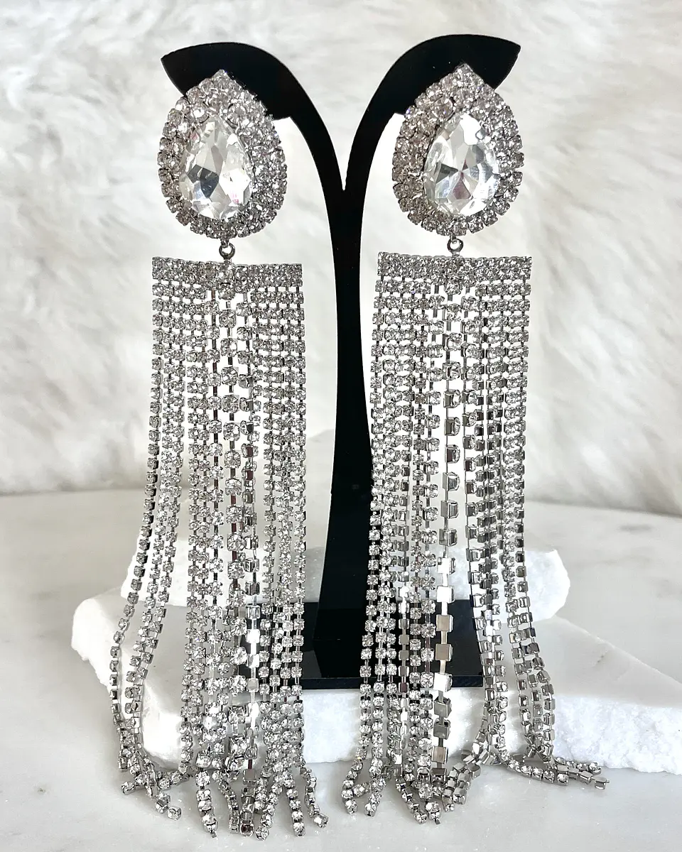 Aros Oversize Cascada Strass Silver 6