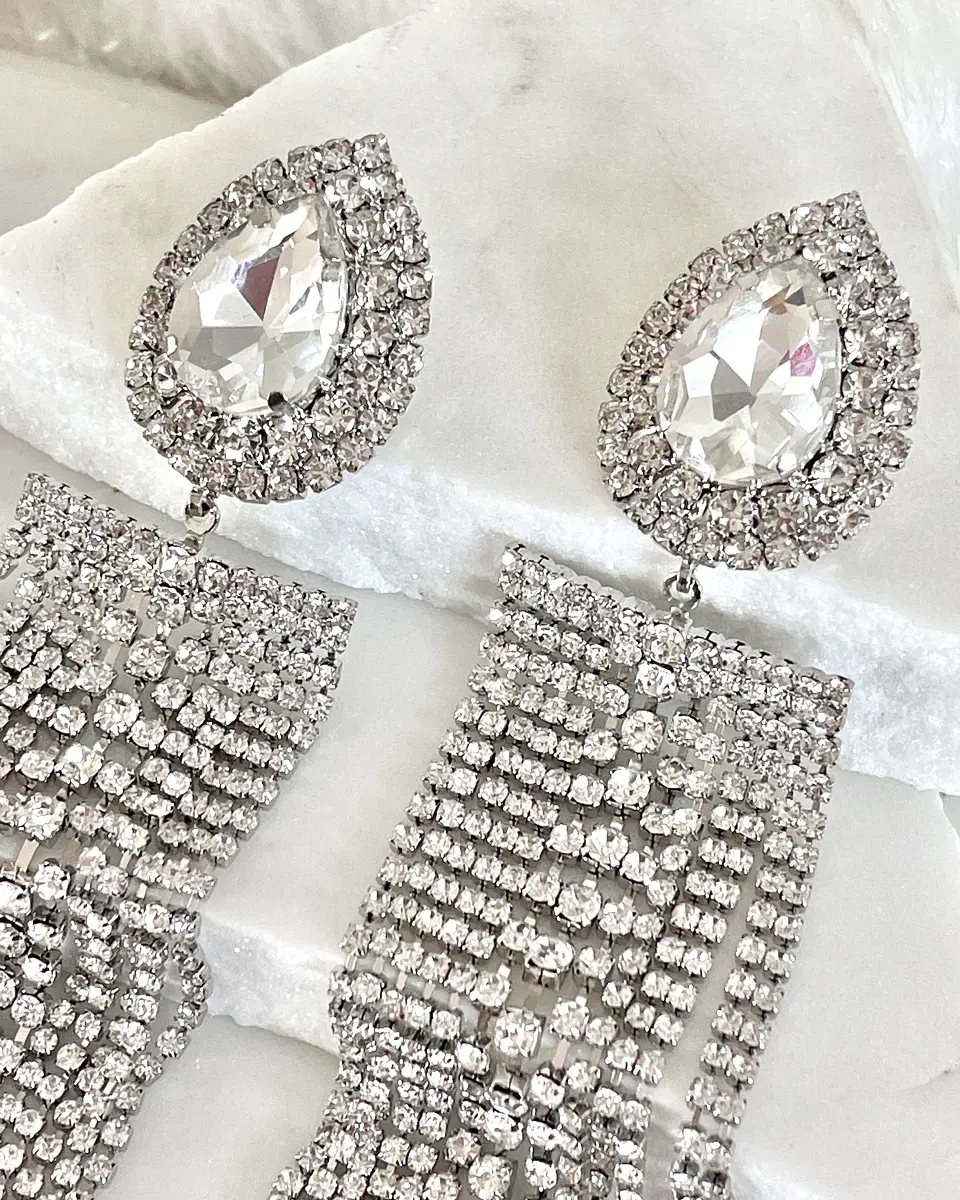 Aros Oversize Cascada Strass Silver 4