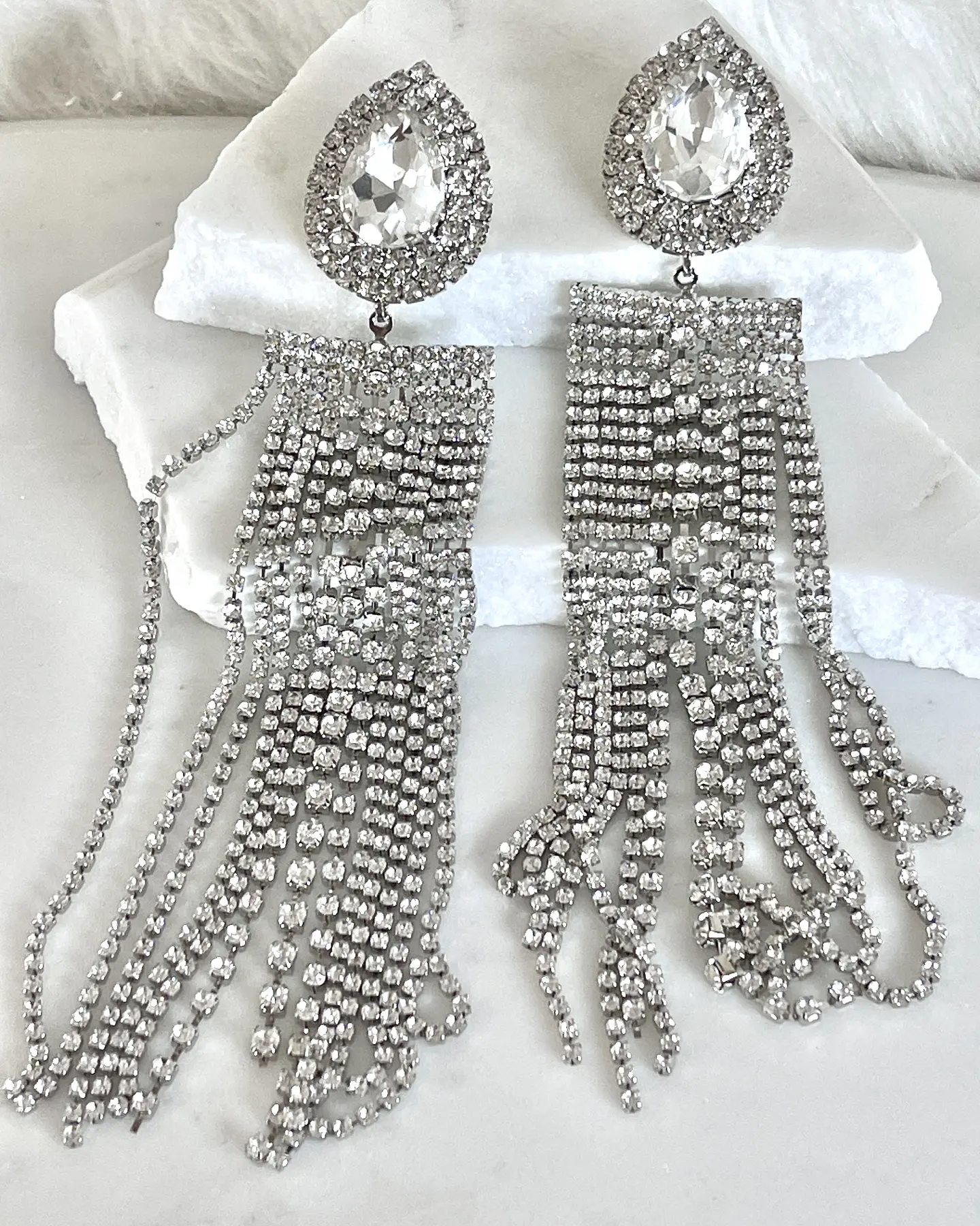 Aros Oversize Cascada Strass Silver 2