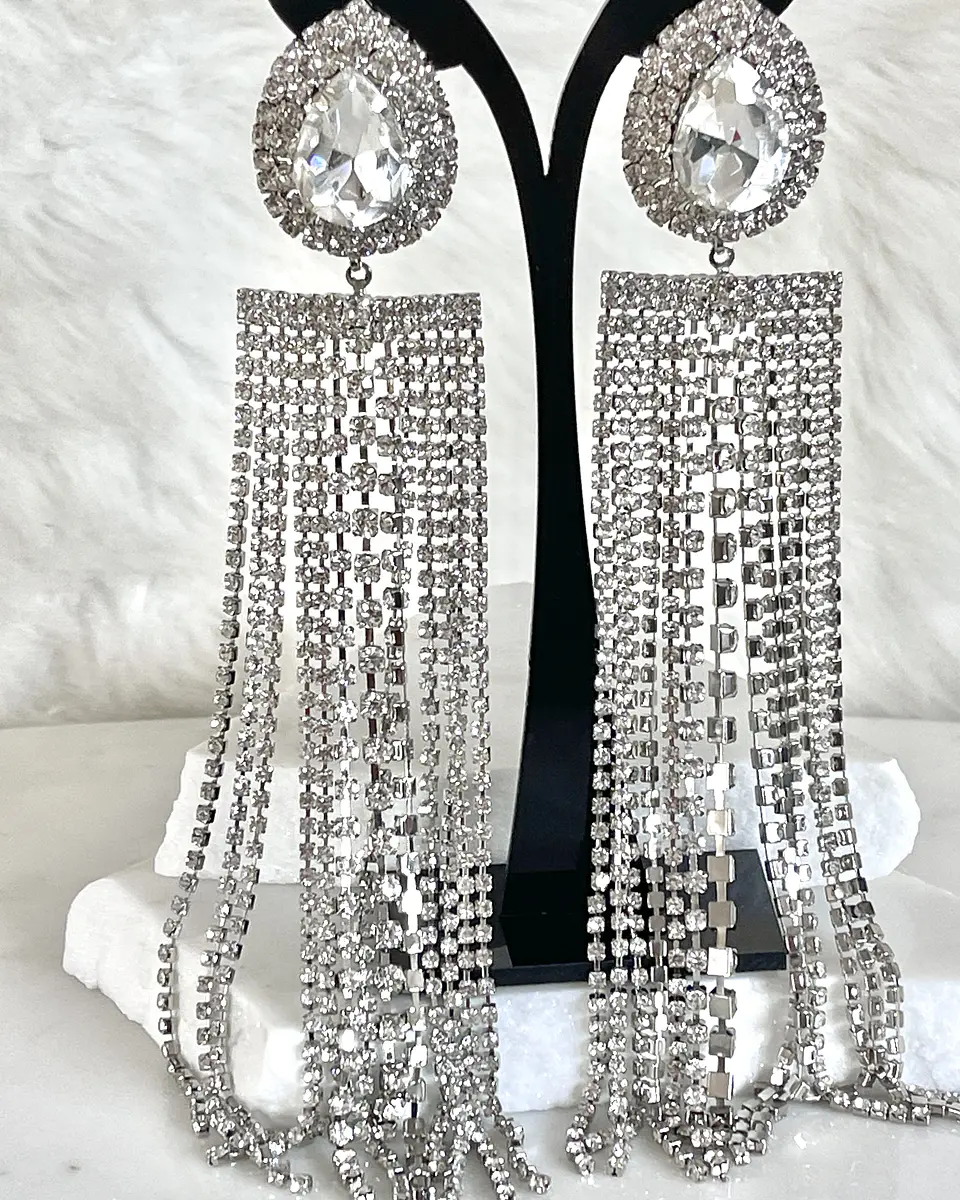 Aros Oversize Cascada Strass Silver 11