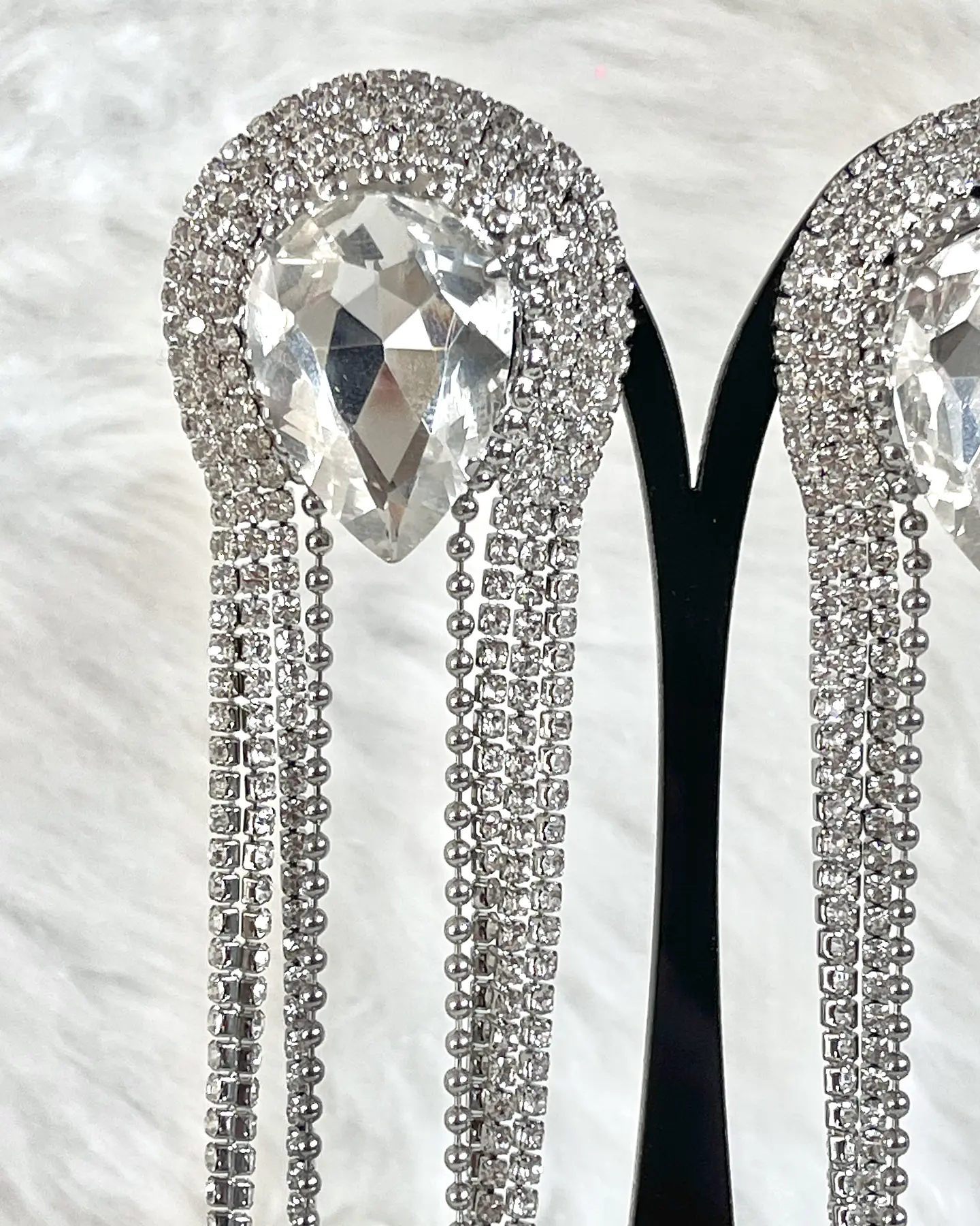 Aros Oversize Gota Invertida Cascada Strass Silver 2