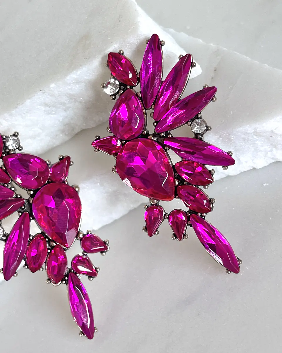 Aros  Alas Cristal Fucsia Silver 4