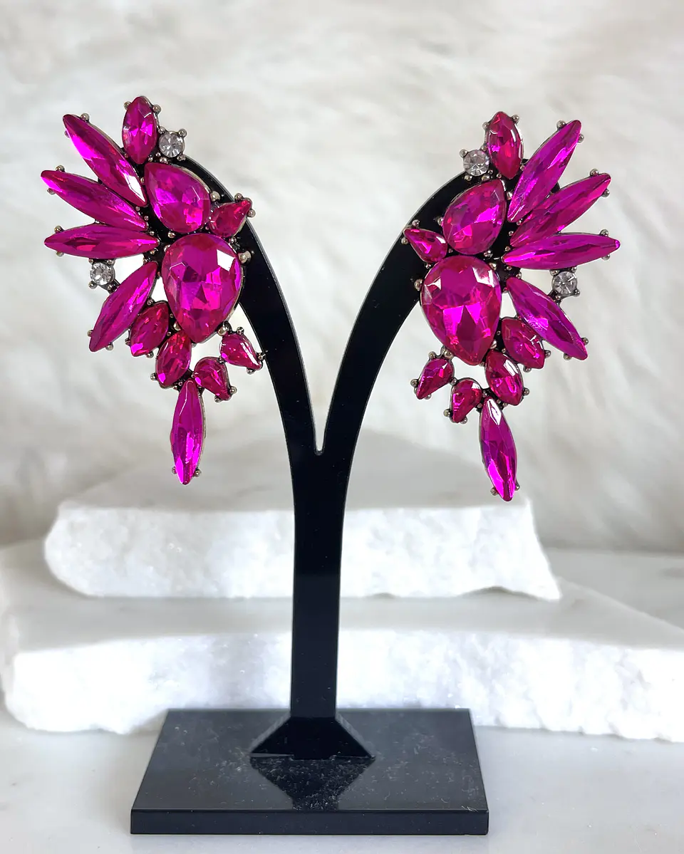 Aros  Alas Cristal Fucsia Silver 7