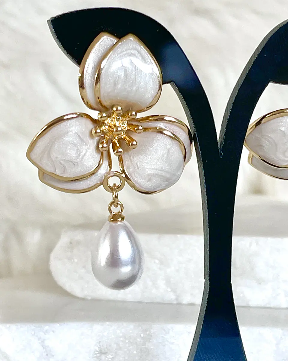 Aros Flor Magnolia Perla Gold 2