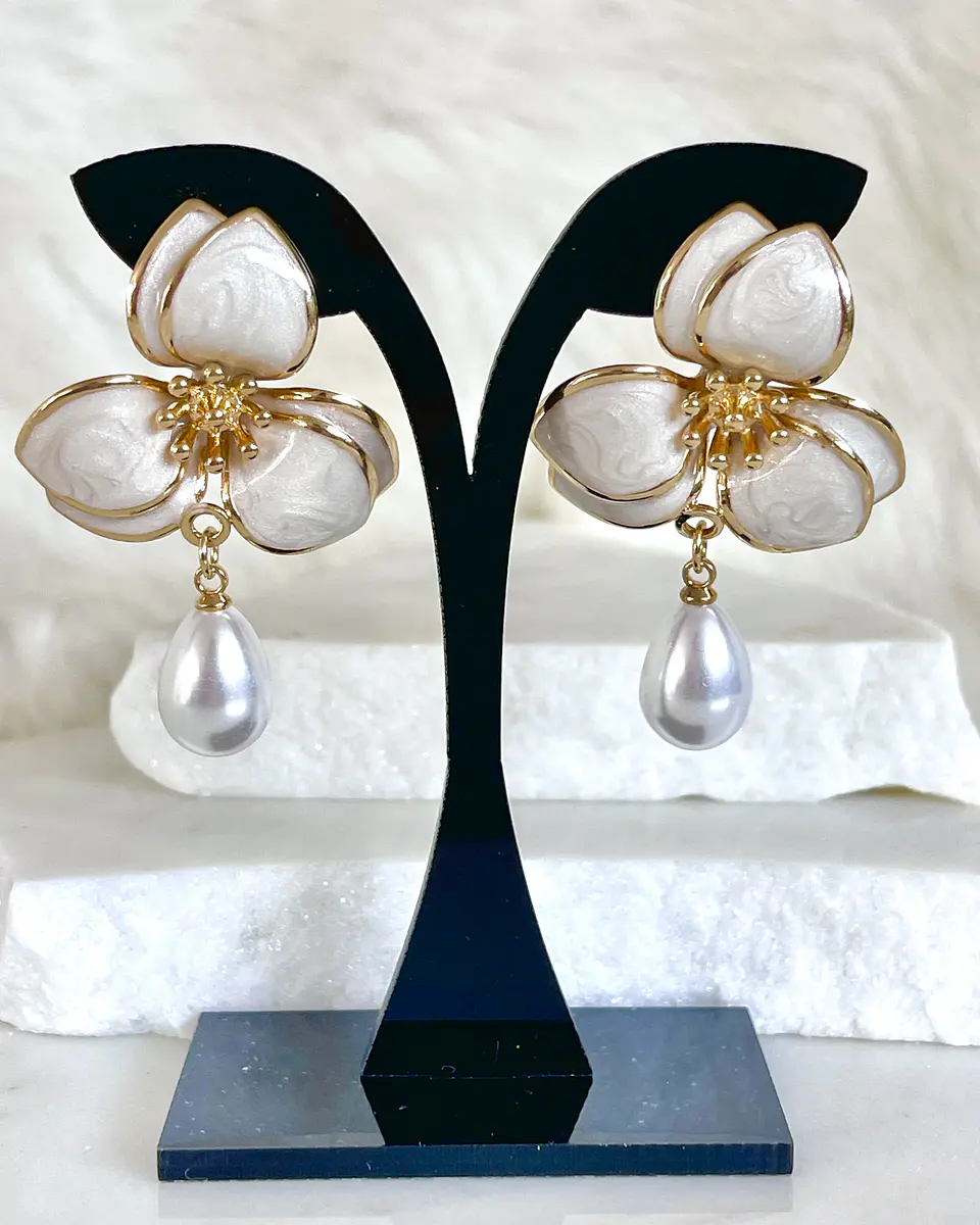 Aros Flor Magnolia Perla Gold 3