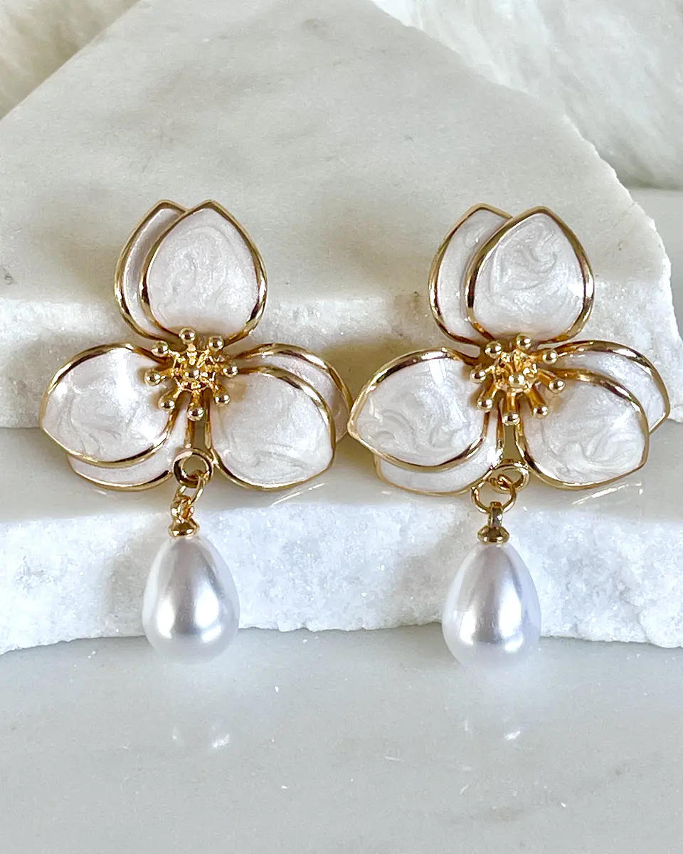 Aros Flor Magnolia Perla Gold 1