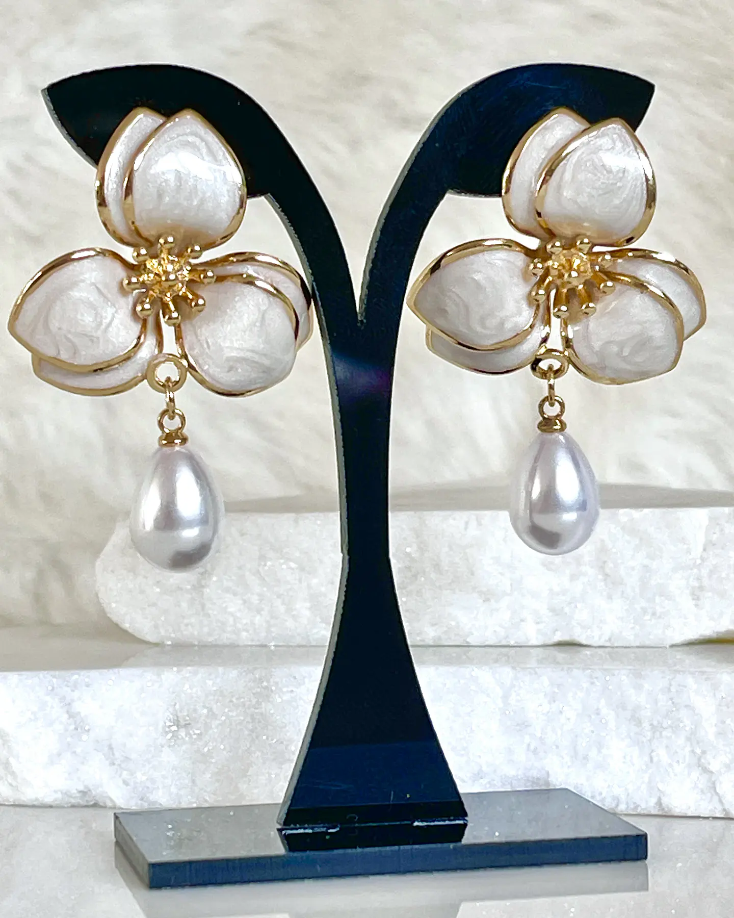 Aros Flor Magnolia Perla Gold 5