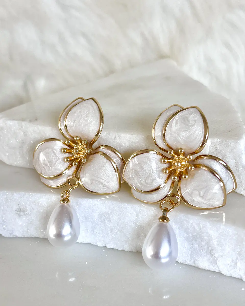 Aros Flor Magnolia Perla Gold 6
