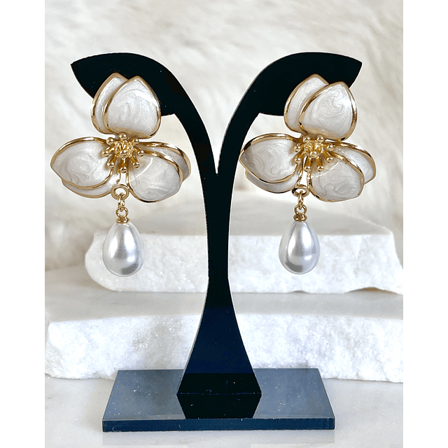 Aros Flor Magnolia Perla Gold- COPIAR
