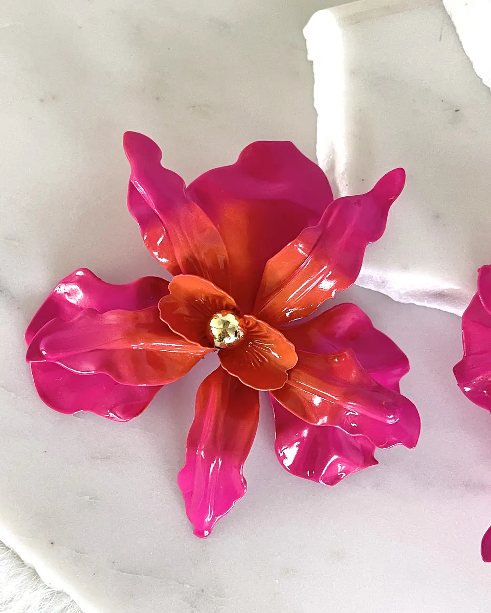 Aros maxi Flor Hawaii Rosado Naranja  5
