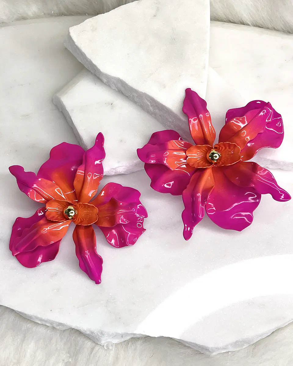 Aros maxi Flor Hawaii Rosado Naranja  1