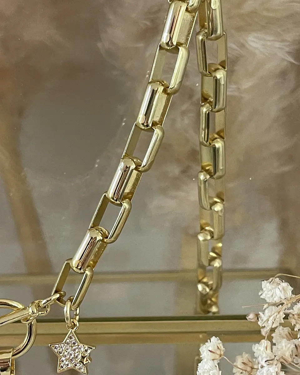 Collar Maxi Cruz Gold y Turmalina Negra Eslabones rectangulares gold  6