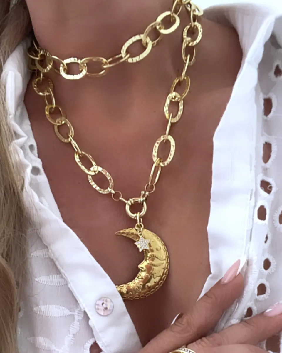 Collar XL Maxi Corazón Luna Estrella Maxi eslabones gold 5